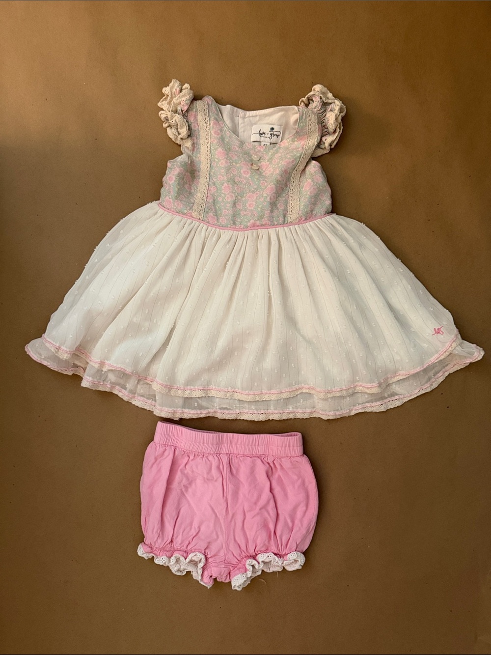 Love and Grow Pink & White Floral Bodice Dress Matching Set